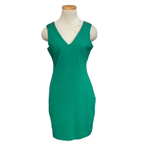 Zara Trafaluc Dress Sheath V Neck Midi Zip Detail Green Size Large L - Picture 1 of 16
